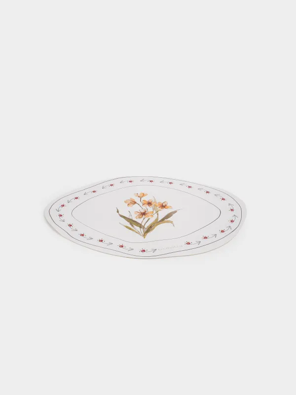 Салфетка под приборы, 32x44 см, ПВХ, фигурная, белая, Желтые цветы, Rock print, image-1