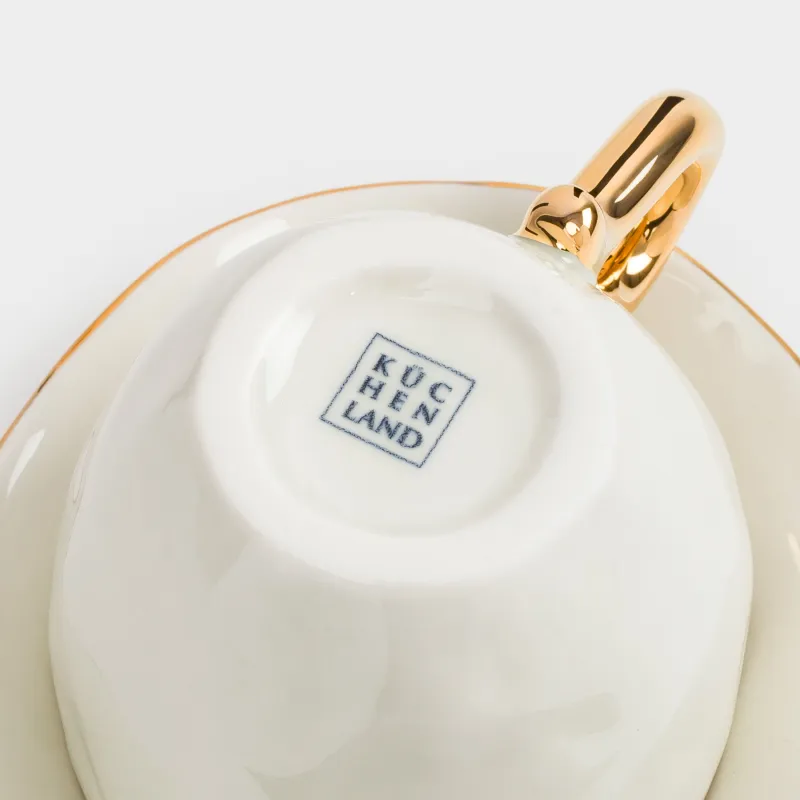 Шай жұбы, 1 адам, 2 зат, 280 мл, фарфор Р, алтын жиегі бар, Бұйра жиекті, Wavy gold, image-4