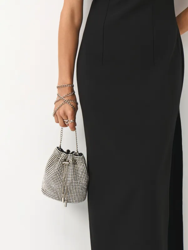 Сумка женская, 15х16 см, с ремешком-цепочкой, полиэстер/стразы, серебристая, Lika, image-0