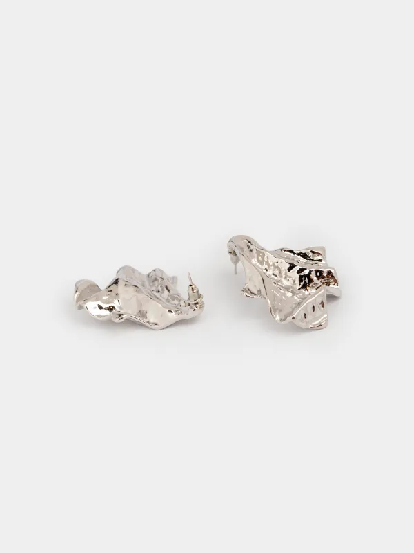 Пусет сырғалары, 5 см, 2 дана, металл, күміс түстес, Мыжылған әсер, Jewelry, image-3