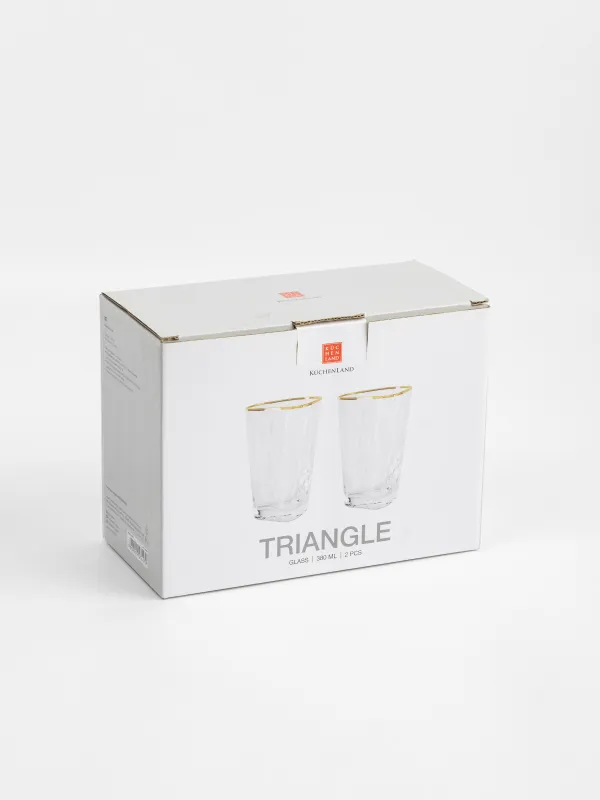 Стақан, 13 см, 400 мл, 2 дана, шыны, алтын жиегі бар, Triangle Gold, image-5