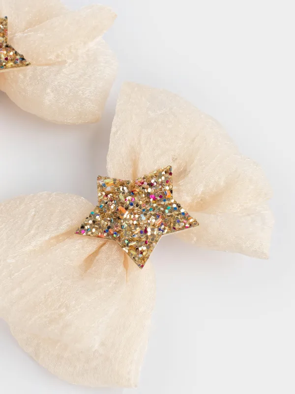 Заколка для волос, 6 см, 2 шт, детская, полиэстер/металл, молочная, Звездочка, Hairstyle, image-2