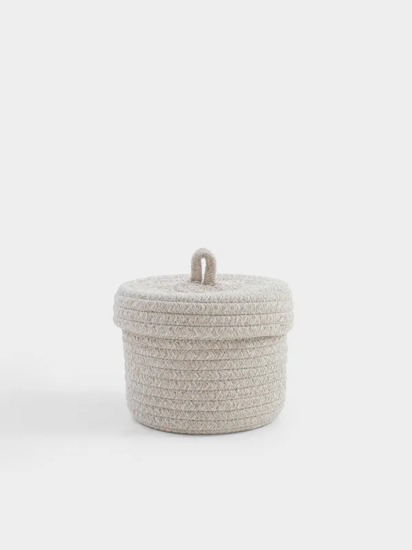 Корзина для хранения, 22x16 см, с крышкой, хлопок/полиэстер, круглая, молочная, Tote, image-0