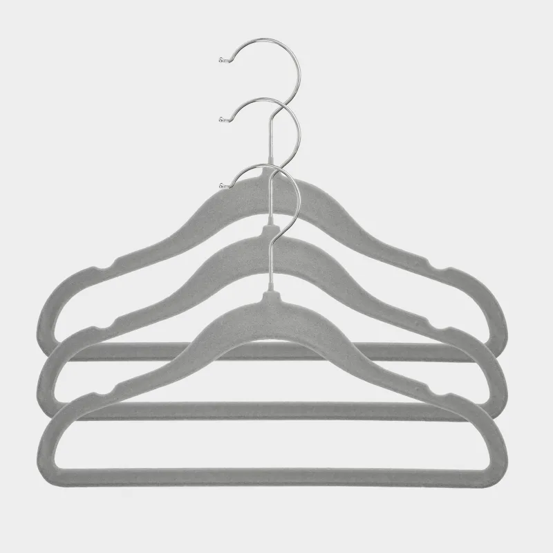 Вешалка-плечики, 30 см, 3 шт, детская, флок, серая, Household