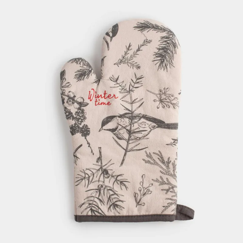 Ыдыс ұстағыш-қолғап, 18х30 см, мақта, сұр және сарғылт-қоңыр, Бұтақтардағы суықторғайлар, Bullfinchs