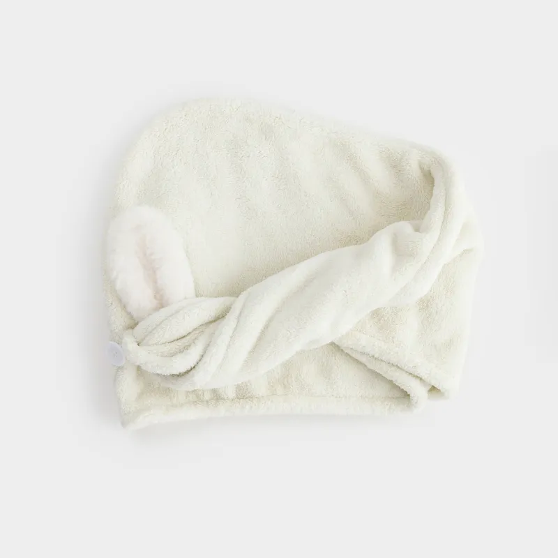 Полотенце-тюрбан для волос, детское, 53х24 см, флис, бежевое, Ушки, Teddy