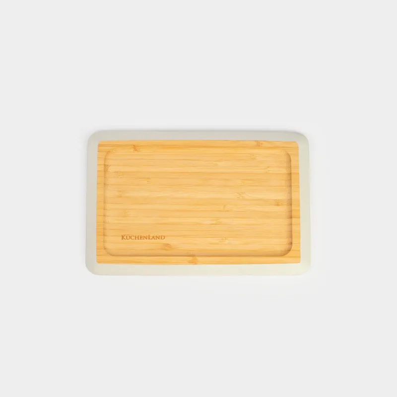 Табақша, 24х16 см, бамбук, тікбұрышты, сұр жиек, Bamboo soft