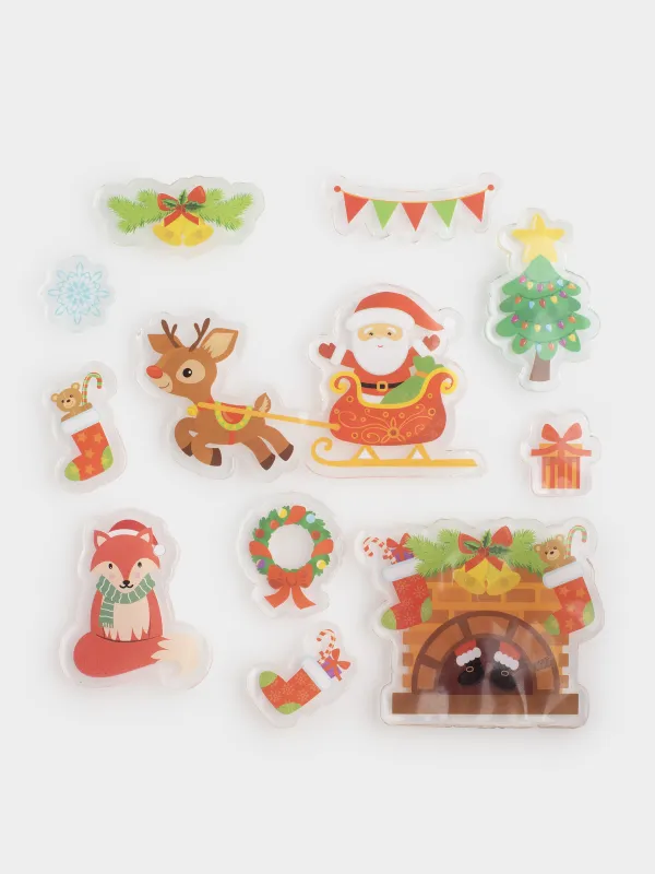 Жапсырмалар жинағы, 19х19 см, қайта пайдалануға болады, термопластик, Бұғы үстіндегі Аяз ата, Christmas decal, image-0