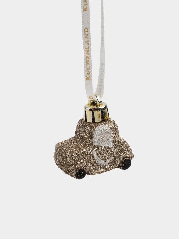 Шырша ойыншығы, 4 см, пластик, жылтырақтары бар, шампан, Машина, Figure christmas, image-0