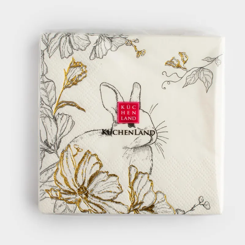 Қағаз майлықтар, 21х21 см, 20 дана, шаршы, ақ, Қоян және гүлдер, Peony gold, image-3