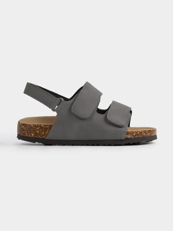 Балаларға арналған сандалдар, өлшемі 24, ұлдарға арналған, жабысқышы бар, жасанды күдері, сұр, Suede kids, image-0