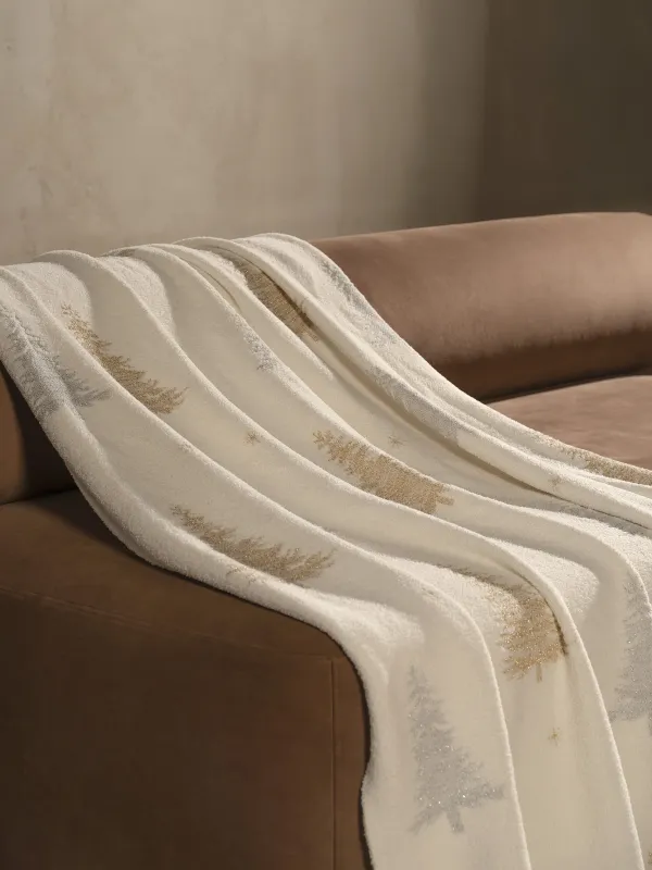 Плед, 130х170 см, полиэстер/люрекс, молочный, Елки, Shiny threads, image-2