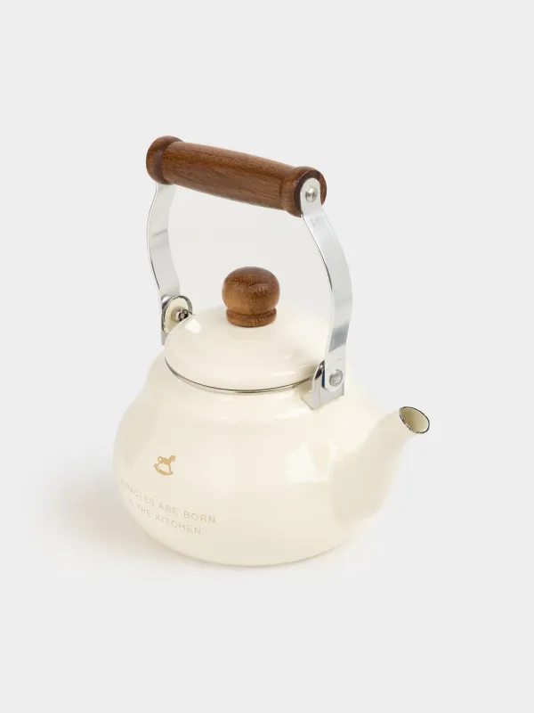 Шайнек, 1,2 л, ысқырығы бар, эмальданған металл/ағаш, сүт түстес, Жылқы, Emamel, image-2