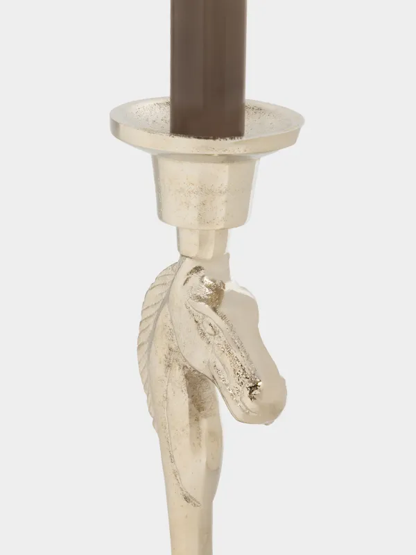 Подсвечник, 19 см, для тонкой свечи, на ножке, металл, серебристый, Конь, Horse silver, image-6