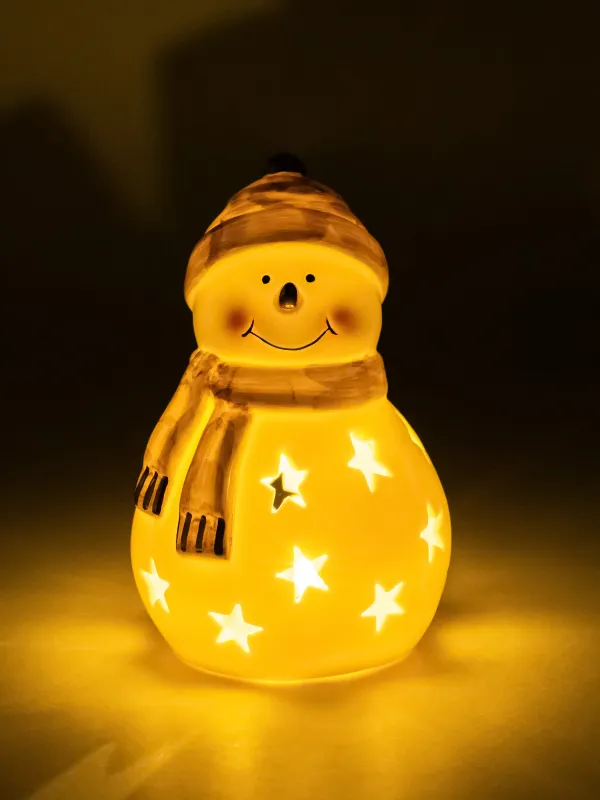 Светильник декоративный, 13 см, фарфор P, бело-бежевый, Снеговик в шапке и шарфе, Snowy, image-5