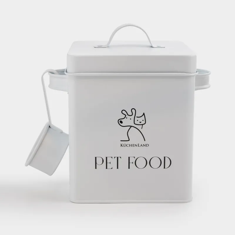 Құрғақ азыққа арналған контейнер, 2,7 л, қасығы бар, металл, сарғыш, Мысық пен Ит, Animals keep