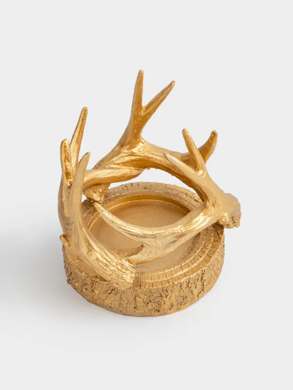 Подсвечник, 12 см, для цилиндрической свечи, полирезин, золотистый, Рога оленя, Deer gold, image-2