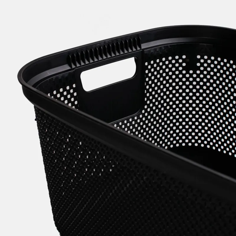Корзина для белья, 52х35х22 см, с ручками, пластик, прямоугольная, черная, Nickel, image-5