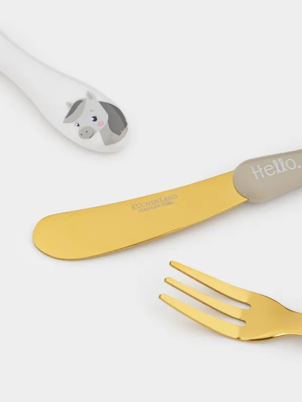 Столовые приборы, детские, 1 перс, 3 пр, сталь/пластик, Лошадки и звезды, Pony stars, image-2