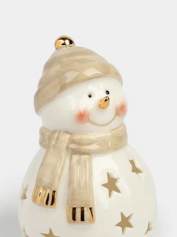 Светильник декоративный, 13 см, фарфор P, бело-бежевый, Снеговик в шапке и шарфе, Snowy, image-2