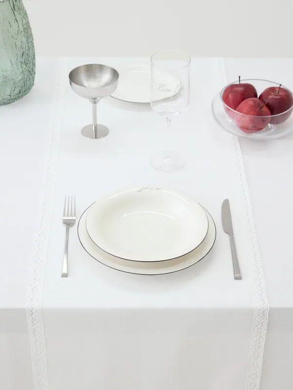 Үстел төсеніші, 40х160 см, PU жабыны бар, полиэстер/вискоза/зығыр, ақ, Шілтер, Comely lace, image-3