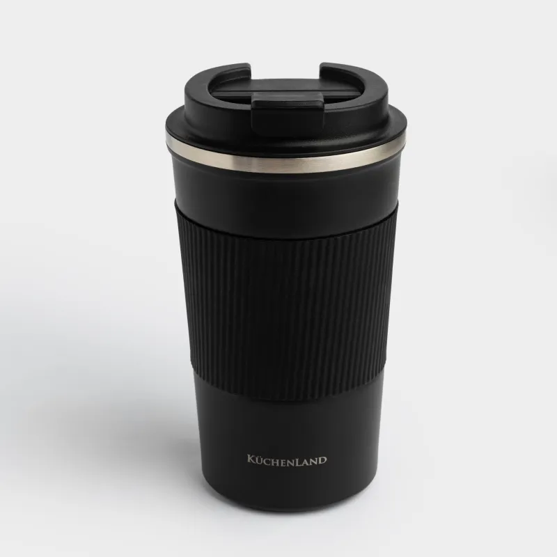 Термо саптыаяқ, 500 мл, зарфы бар, болат/пластик/силикон, қара, Coffee life