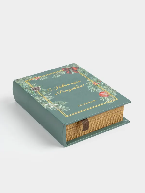 Шкатулка для украшений, 22х18 см, МДФ, прямоугольная, зеленая, Книга, Christmas miracle classic, image-0
