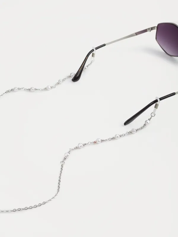 Цепочка для очков, 75 см, металл/пластик, бело-серебристая, Жемчуг, Baroque, image-2