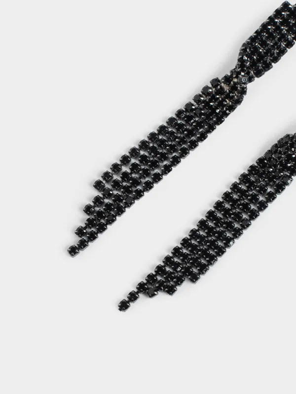 Пусет сырғалары, 9 см, 2 дана, металл/страздар, қара, Кристалдар, Jewelry black, image-2