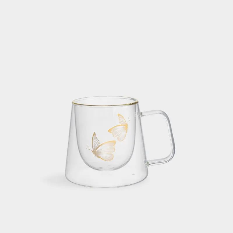 Кружка, 310 мл, стекло Б, с золотистым кантом, Стрекоза/Бабочки, Air decor