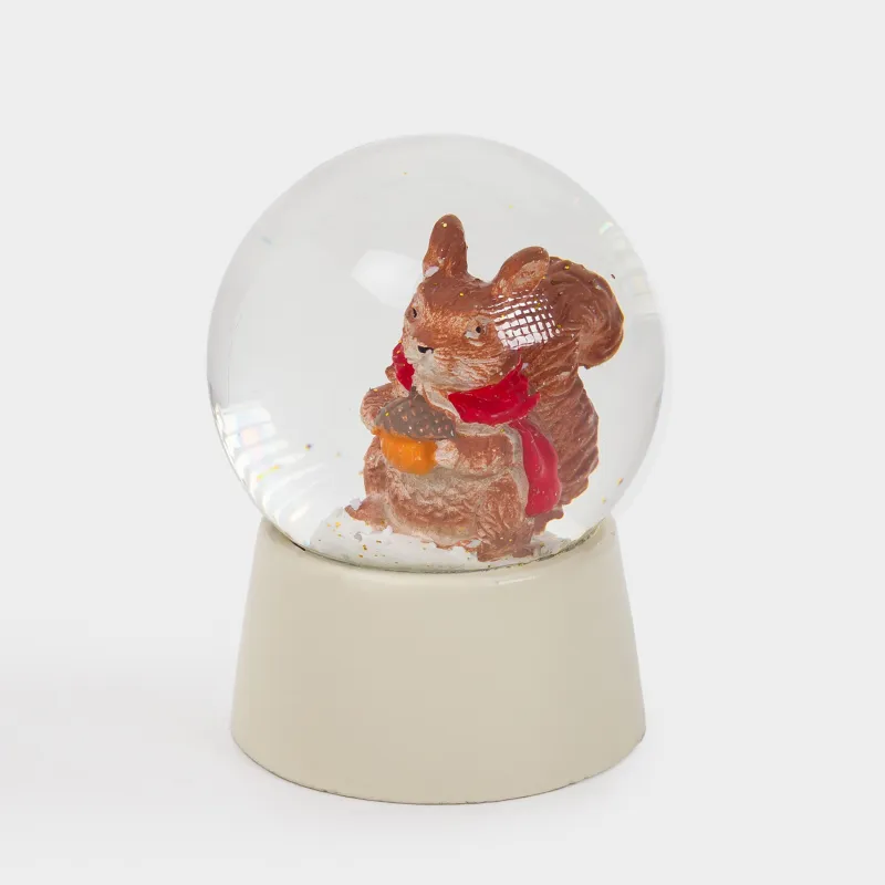 Снежный шар, 6 см, стекло/полирезин, молочный, Белка с грибом, Forest animals