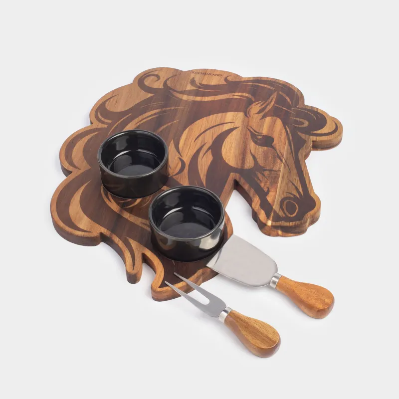 Ірімшікке арналған жиынтық, 5 зат, тақта-ыдыс/тостаған, болат/керамика/ағаш, Жылқы, Noble tree