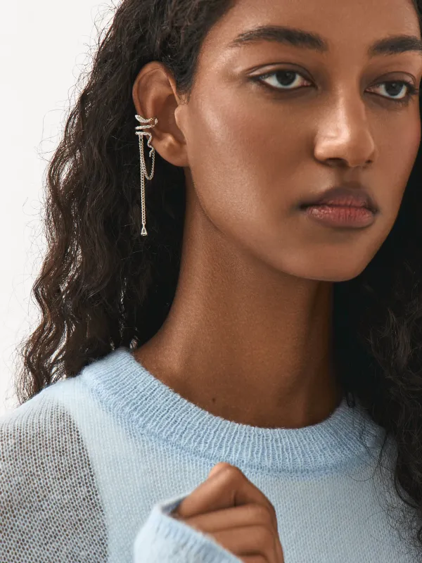 Кафф сырғасы, 7 см, аспасы бар, металл, күміс түстес, Жылан, Jewelry snake, image-5