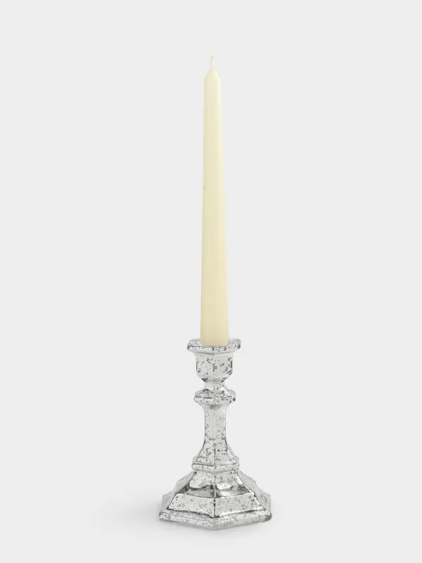 Шам ұстағыш, 14 см, жіңішке шамға арналған, аяқты, шыны, күміс, Patina, image-3