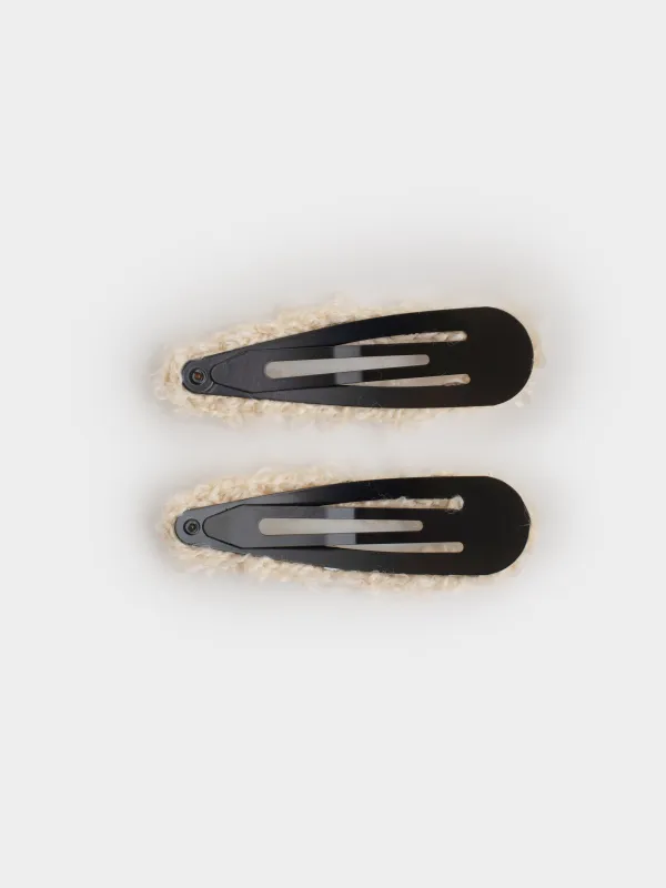 Шаш қыстырғыш, 8 см, 2 дана, жасанды үлбір/металл, сүт түстес, Plush, image-4