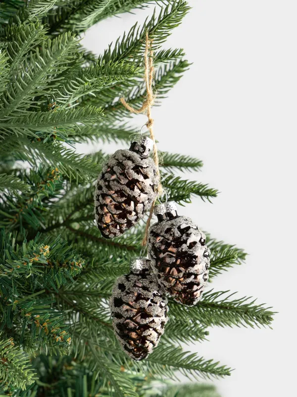 Шырша ойыншығы, 15 см, шыны, жылтырақтары бар, қола, Шырша бүршіктері, Pine christmas, image-2