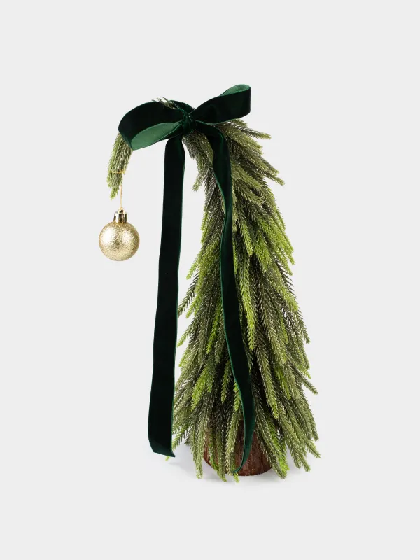 Ель искусственная, 41 см, полиэтилен, Ель с зеленым бантом и шаром, Conifer curved, image-0