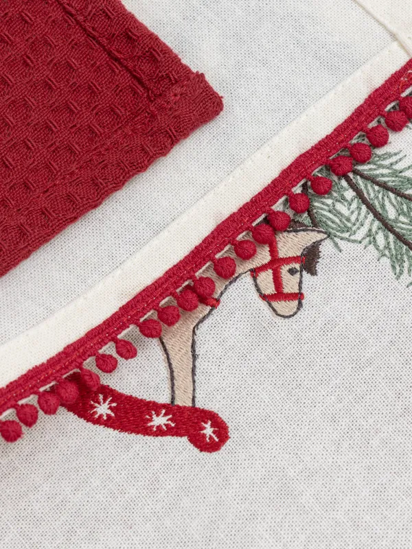 Асүйлік сүлгі, 40х60 см, 2 дана, мақта, сүтті/қызыл, Жылқы, Christmas traditions, image-4