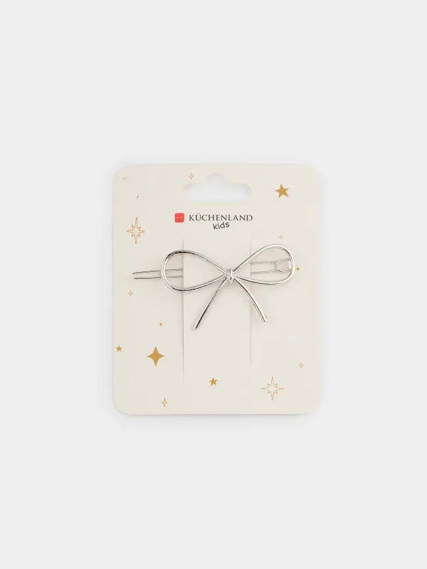 Заколка для волос, 7 см, детская, металл, серебристая, Бант, Hair silver, image-3