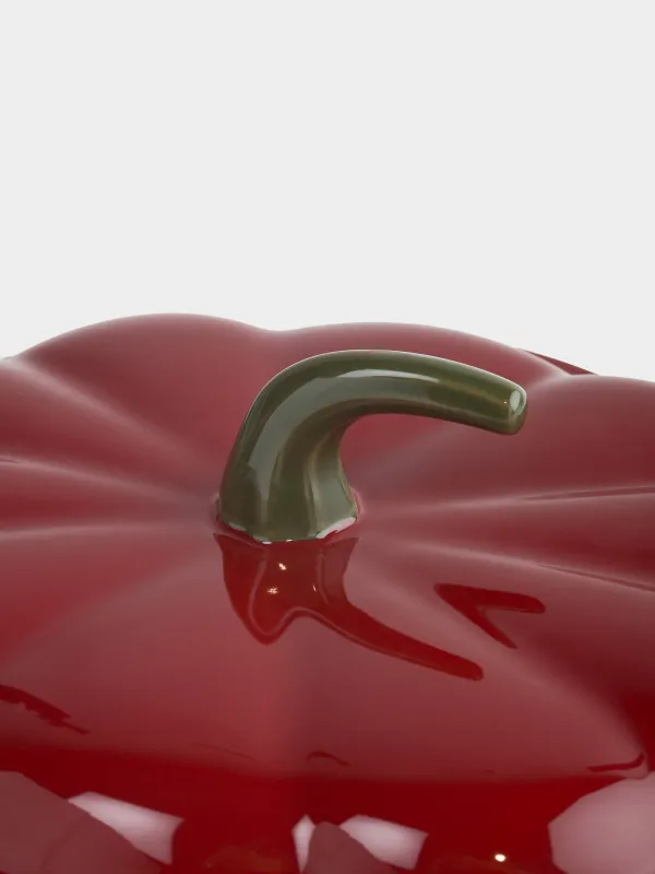 Форма для запекания, 34х21 см, 1,4 л, с крышкой, керамика, красно-зеленая, Тыква, Gourd, image-1