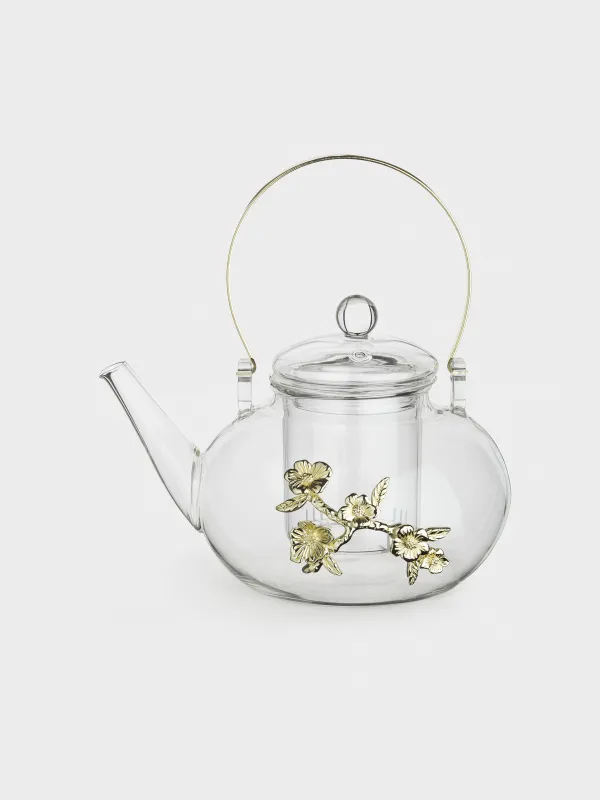 Шайнек, 900 мл, металлдан жасалған шыны, Алтын түсті гүлдер, Lux elements, image-0