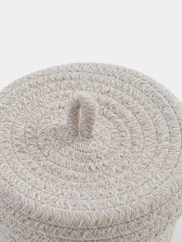 Корзина для хранения, 22x16 см, с крышкой, хлопок/полиэстер, круглая, молочная, Tote, image-1