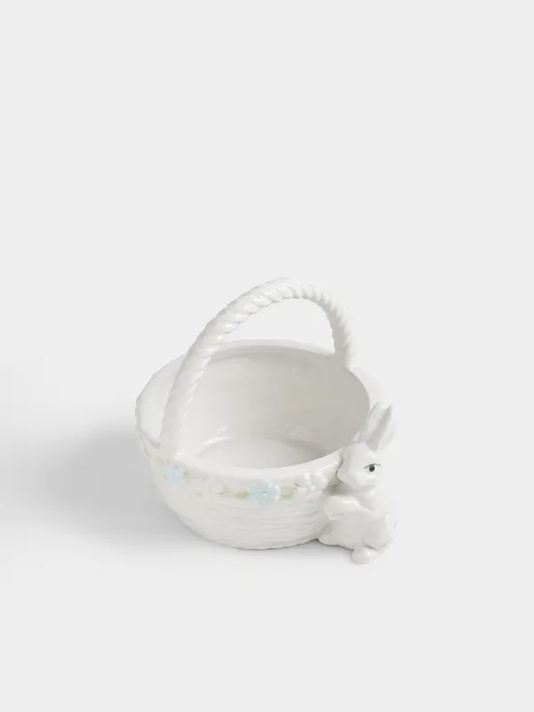 Конфетница, 15х12 см, 410 мл, с ручкой, керамика D, молочная, Кролик с цветами, Rabbit bloome, image-2