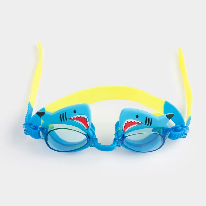 Очки для плавания, 18 см, в футляре, пластик/силикон, желто-синие, Акула, Swim, image-1