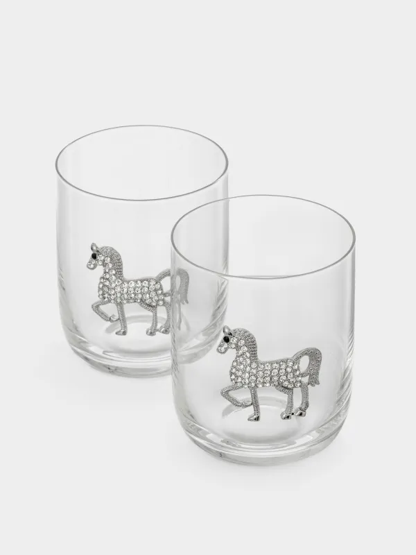 Стакан для виски, 10 см, 340 мл, 2 шт, стекло/металл, Серебристая лошадь, Lux elements, image-2