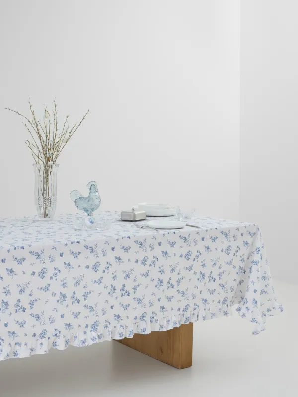 Скатерть, 160х160 см, с рюшами, Синие цветы, Blue flowers, image-6