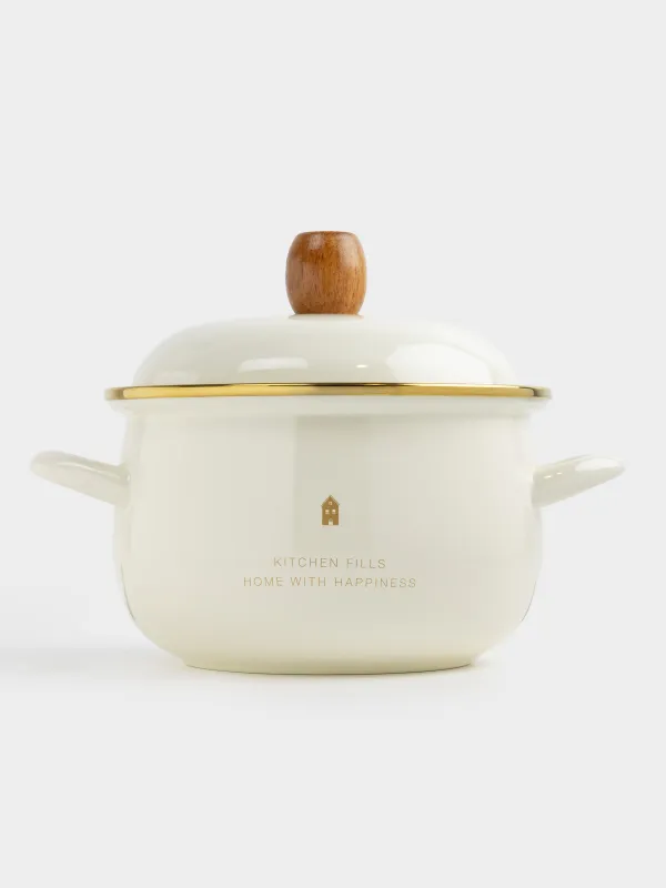 Таба, 20 см, 2,8 л, қақпағы бар, эмальданған металл/ағаш, сүт түстес, Үй, Emamel, image-6