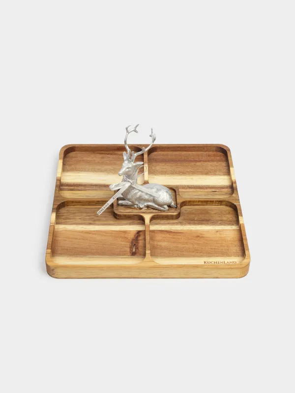 Менажница, с декором, 25х25 см, 4 отд, дерево/полирезин, Олень, Noble tree, image-0