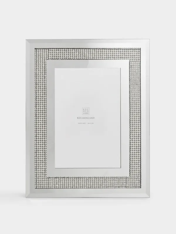 Фото жиектеме, 18х23 см, шыны, айналы, Күміс түсті кристалдар, Glossy crystal, image-4