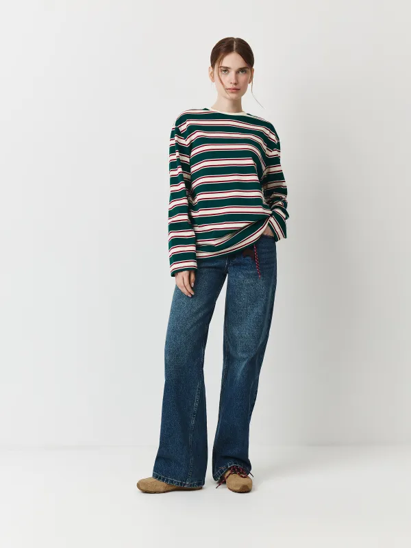 Әйелдерге арналған лонгслив, size M, мақта/полиэстер, жасыл, Жолақ, Latoya, image-2